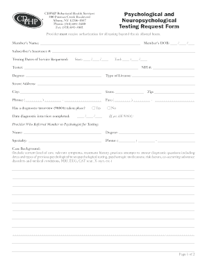CDPHP Psychological and Neuropsychological Testing Request Form