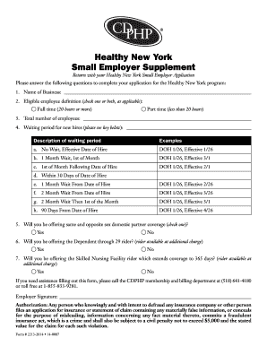 Healthy New York Small Employer Application Supplement