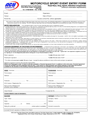 Motorcycle Sport Event Entry Form