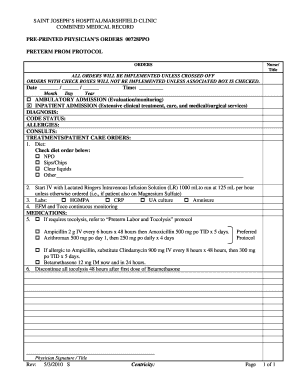 Preterm PROM Protocol Physician Orders