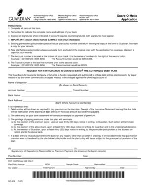 Guard-O-Matic Pre-Authorized Debit Plan Application