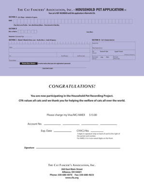 Cat Fanciers’ Association Pet Registration Form