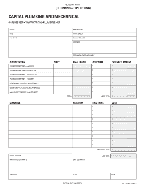 Plumbing and Pipe Fitting Service Report
