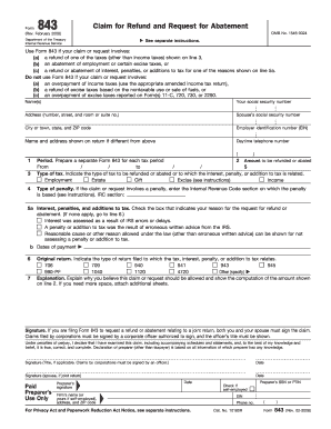 IRS Form 843 Claim for Refund and Request for Abatement