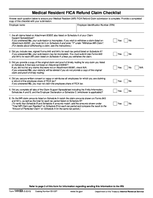 Medical Resident FICA Refund Claim Checklist