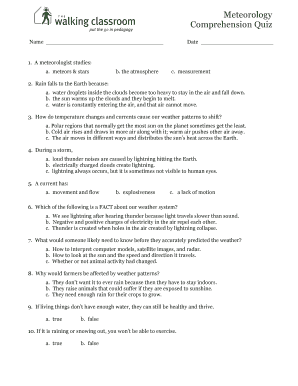 Meteorology Comprehension Quiz