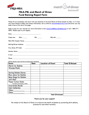 FBLA-PBL March of Dimes Fund Raising Report Form