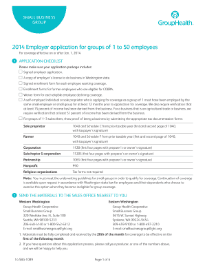 Washington Small Business Group Health Application