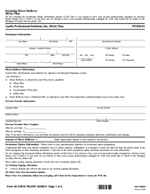 Incoming Direct Rollover Form 401(k) Plan