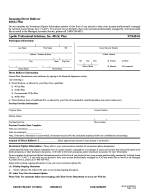Incoming Direct Rollover 401(k) Form