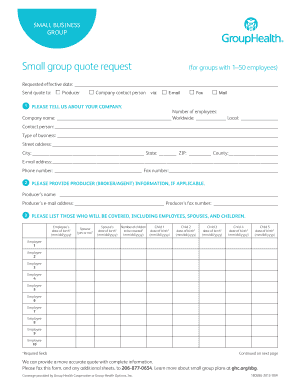 Small Group Health Insurance Quote Request