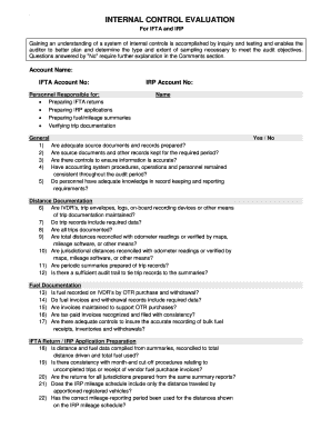 Internal Control Evaluation Form for IFTA and IRP