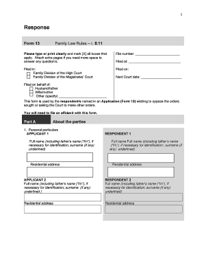 Family Law Response Form 13
