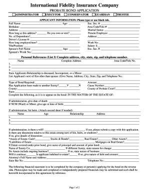 Probate Bond Application