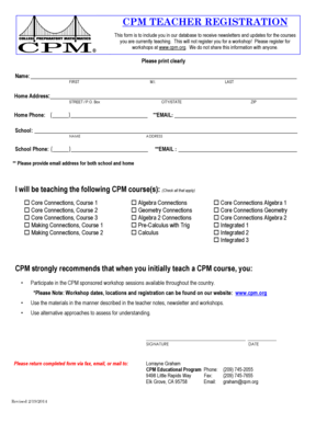 CPM Teacher Registration Form
