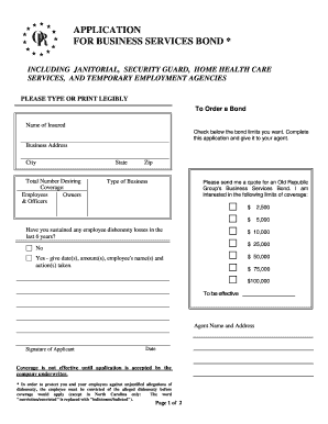 Business Services Bond Application