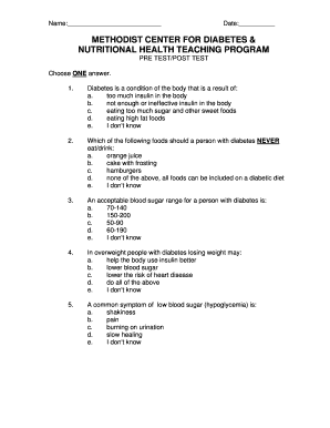 Diabetes Pre Test/Post Test