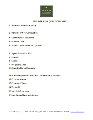 Builder Risk Questionnaire