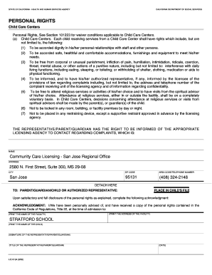 California Child Care Center Personal Rights Notice