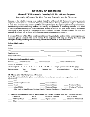 Odyssey of the Mind Teaching Strategies Survey