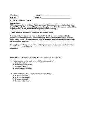 STA 2023 Exam 3 Test Form Code A