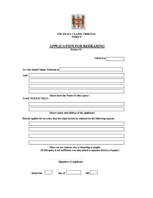 Small Claims Tribunal Application for Rehearing