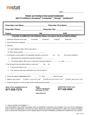 Prior Authorization Questionnaire for SGLT2 Inhibitors