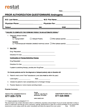 Prior Authorization Questionnaire Androgens