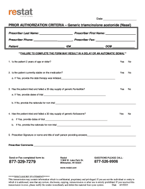 Prior Authorization Form for Triamcinolone Acetonide