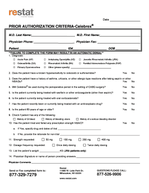 Prior Authorization Form for Celebrex