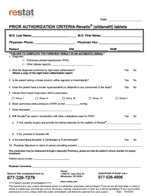 Prior Authorization Form for Revatio