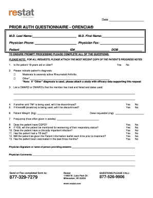 Prior Authorization Questionnaire for ORENCIA