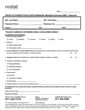 Prior Authorization Questionnaire for MS Treatment