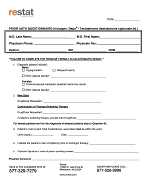Prior Authorization Questionnaire for Androgen Depo-Testosterone