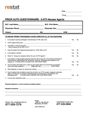 Prior Authorization Questionnaire for 5-HT3 Nausea Agents