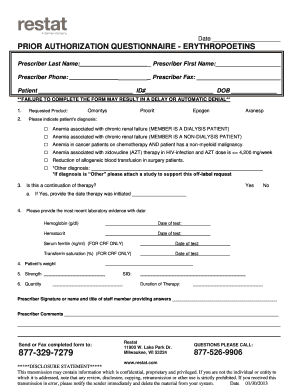 Prior Authorization Questionnaire - Erythropoietins