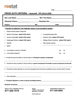 Prior Authorization Form for Nexium