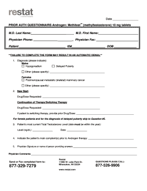 Prior Authorization Questionnaire for Methitest
