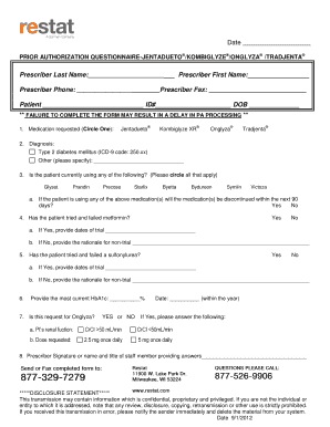 Prior Authorization Questionnaire for Diabetes Medications