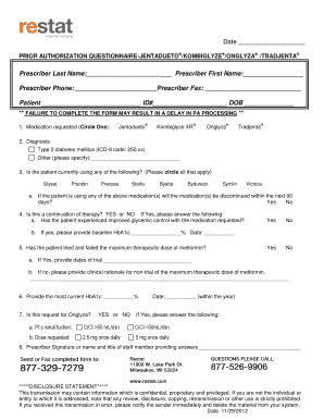 Prior Authorization Questionnaire for Diabetes Medications