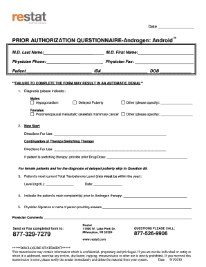Prior Authorization Questionnaire Androgen