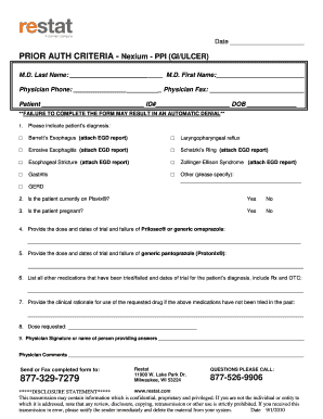 Prior Authorization Form for Nexium