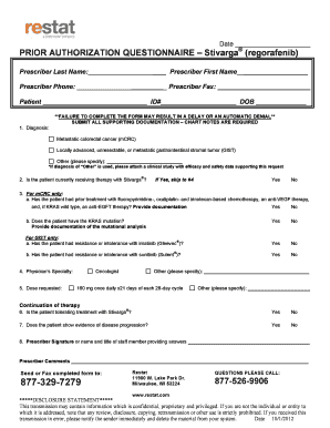Stivarga Prior Authorization Questionnaire