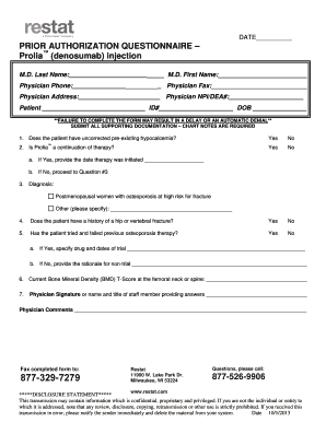 Prolia Prior Authorization Questionnaire