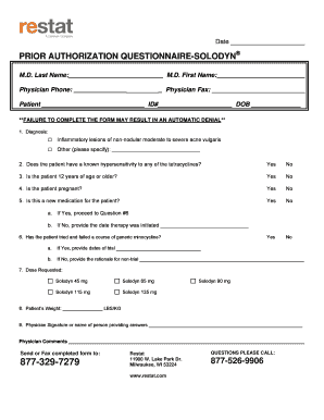 Prior Authorization Questionnaire Solodyn