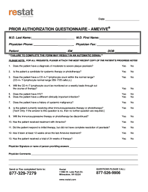 Prior Authorization Questionnaire - Amevive