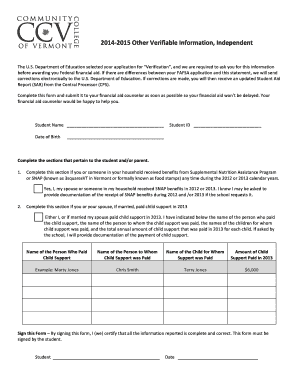 2014-2015 Verification Form