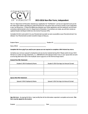 Student Non-Filer Verification Form