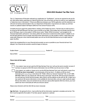 2014-2015 Student Tax Filer Form