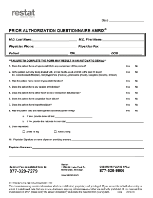 Prior Authorization Questionnaire for Amrix